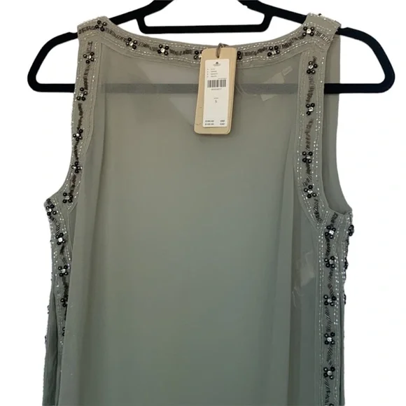 Anthropology let me be sheer beaded sage green side slits tunic small new - Picture 5 of 15